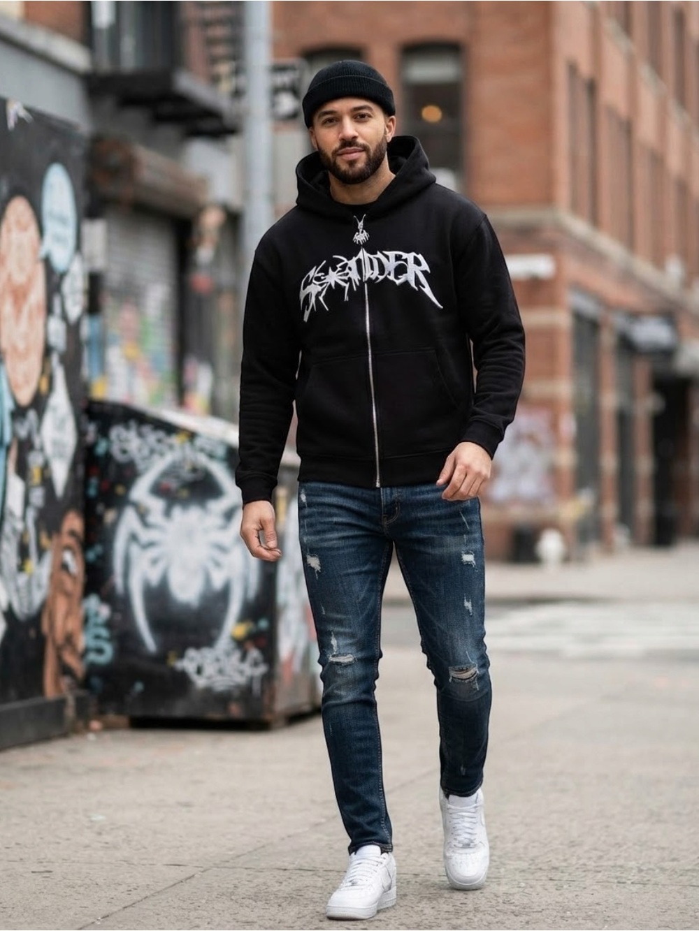 Sp5der OG Web V2 Black Zip-Up Hoodie Sz L Heavyweight Streetwear
